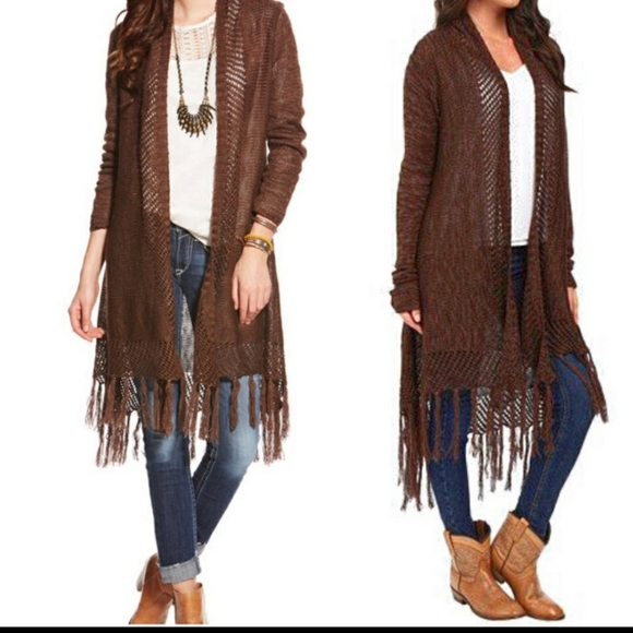 Ariat Sweaters - ARIAT long duster boho cardigan tassel crocheted
